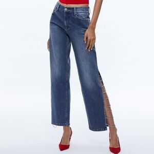 Alice + Olivia Dark Blue Crystal embellished Flare Jeans